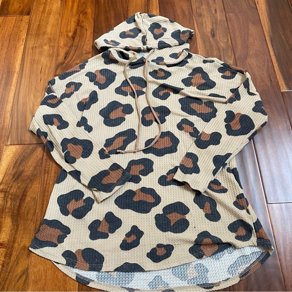 Bombom Women Brown Leopard Print Cheetah Animal Print Pullover Hoodie M Medium